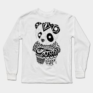 ecopop panda bear in kawaii tattoo totonac pattern suit art Long Sleeve T-Shirt